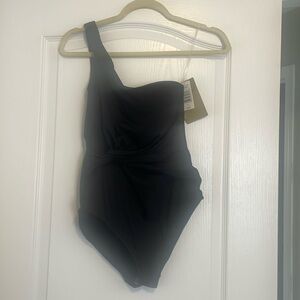 NWT black asymmetrical one piece bathing suit- size 6